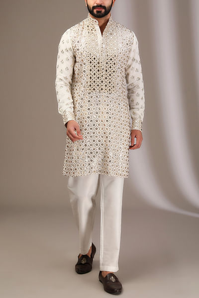 Ivory mirror and sequin embroidery kurta set