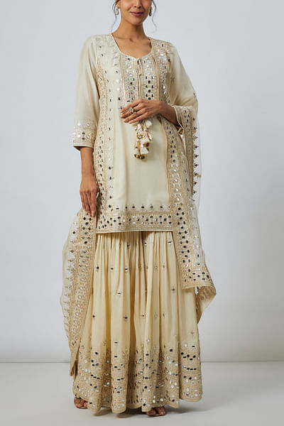 Ivory mirror embellished sharara set