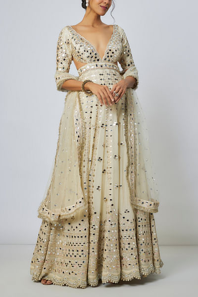 Ivory mirror embroidered anarkali set
