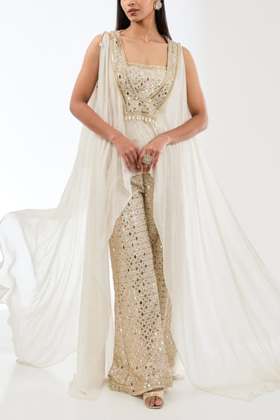 Ivory mirror embroidered cape set