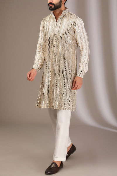 Ivory mirror embroidered kurta set