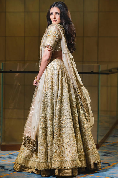 Ivory mirror embroidered lehenga set