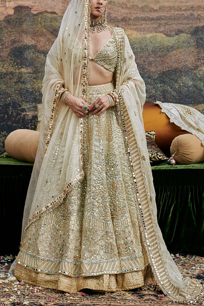 Ivory mirror embroidered lehenga set