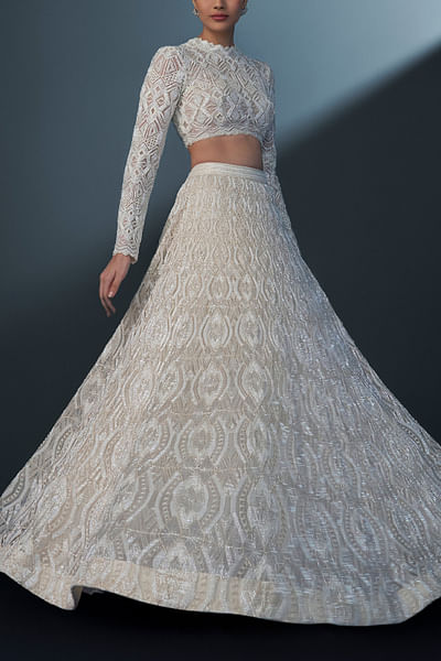 Ivory ogee embellished lehenga set