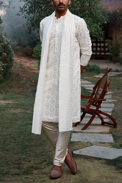 Ivory ogee mirror embroidered kurta set