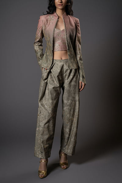 Ivory ombre fish and coral print jacket set