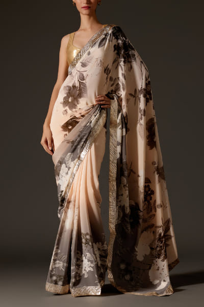 Rohit Bal Ivory ombre floral printed sari set ROBNOV24D202