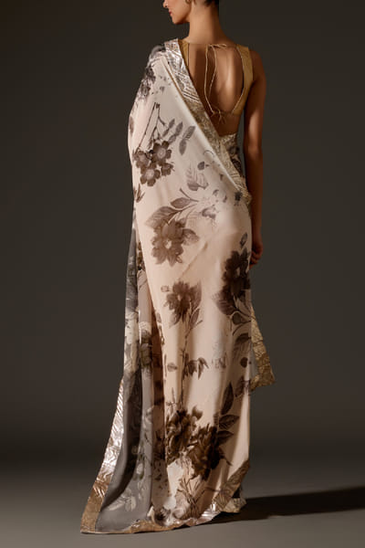Rohit Bal Ivory ombre floral printed sari set ROBNOV24D202