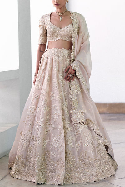 Ivory paisley and floral embroidery lehenga set