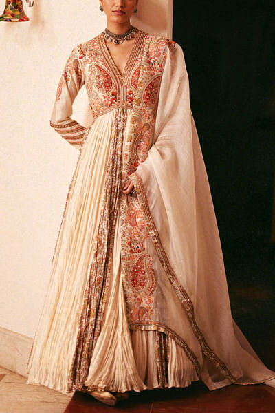 Ivory paisley embroidered anarkali set