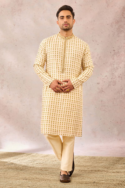 Ivory palm tree printed kurta