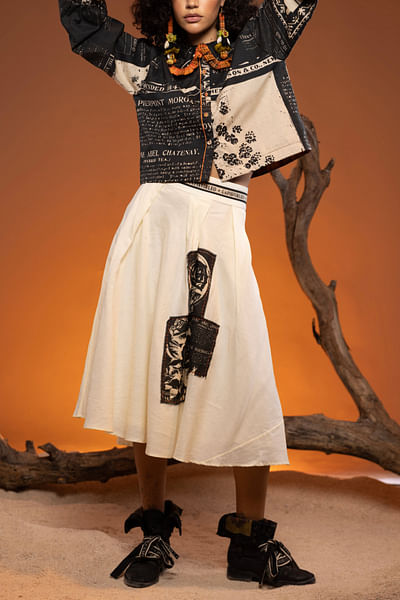 Ivory patchwork cotton skirt