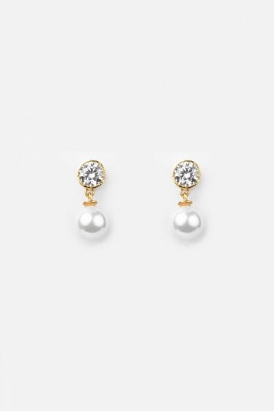 Ivory pearl and cubic zirconia stud earrings