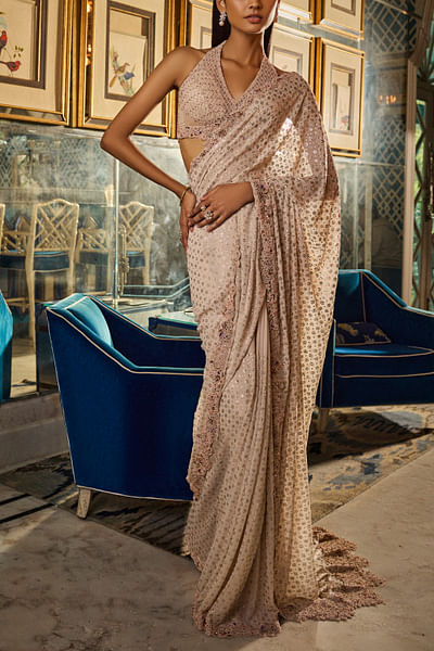 Ivory pearl embroidery sari set