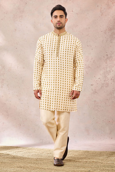 Ivory pineapple printed kurta