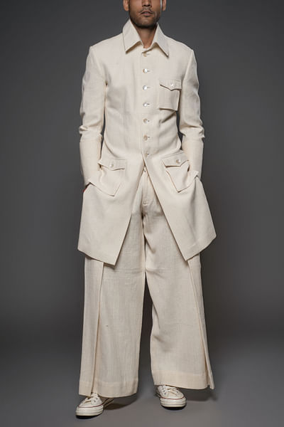Ivory pocket detail long jacket