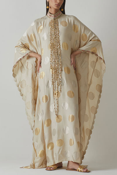 Ivory polka woven kaftan