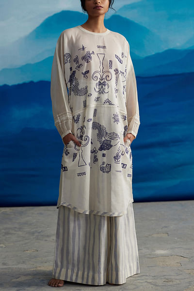 Ivory printed chanderi kurta