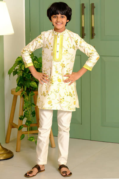 Ivory printed chanderi kurta set