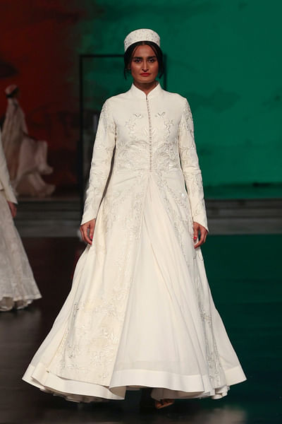 Ivory resham embroidered long jacket
