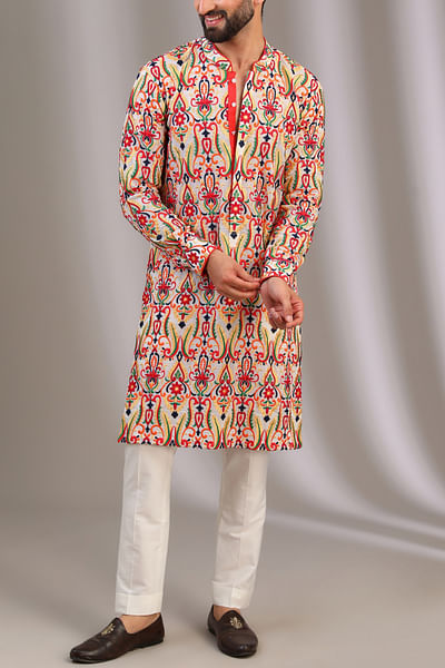 Ivory resham thread embroidery kurta set