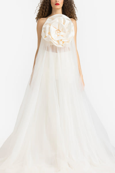 Ivory rose embellished net trail top