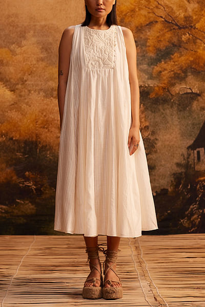 Ivory screen printed stripe dress