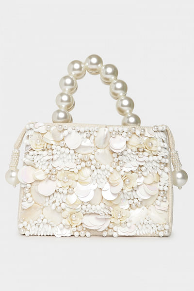 Ivory sequin and pearl handbag