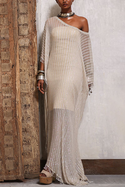 Ivory sequin embellished kaftan and dress