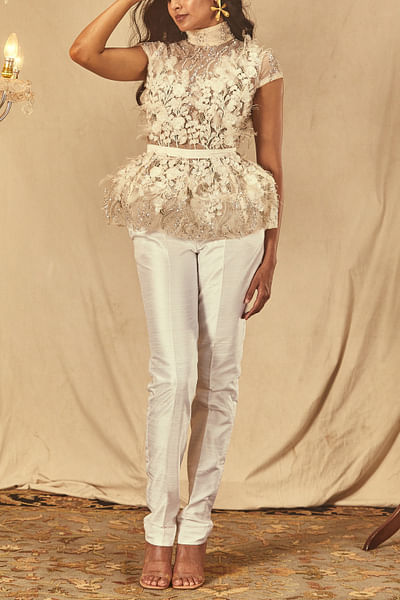 Ivory silk trouser
