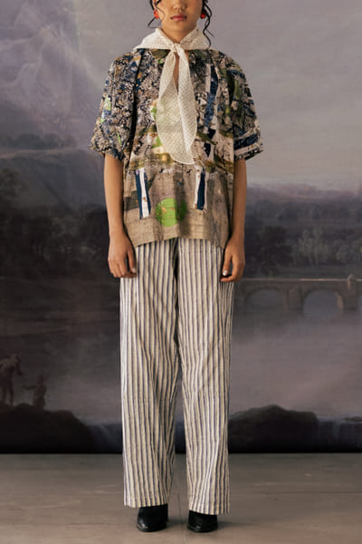 Ivory stripe block printed pants