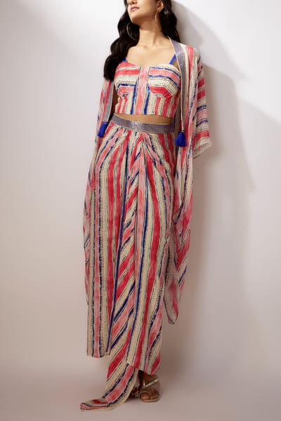 Ivory stripe print cape and skirt set