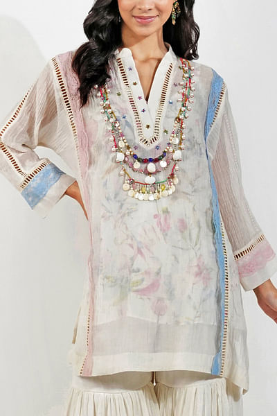 Ivory tassel embellished kurta