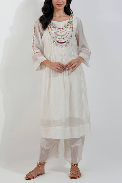 Ivory tassel embellished kurta set