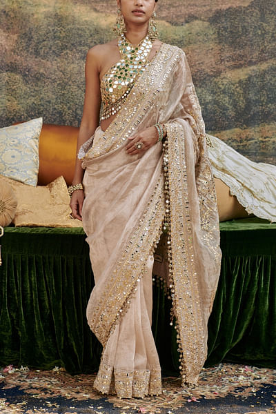 Ivory tissue sari set