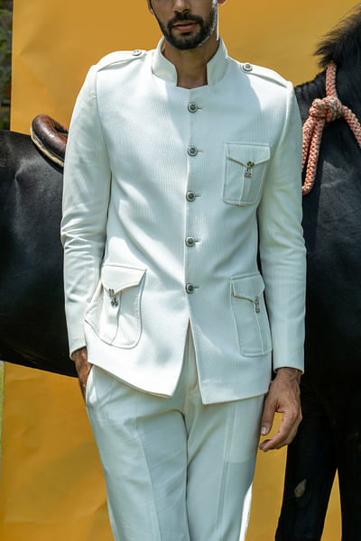 Ivory triple pocket corduroy jacket set