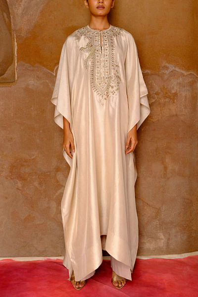 Ivory zardozi embroidered kaftan