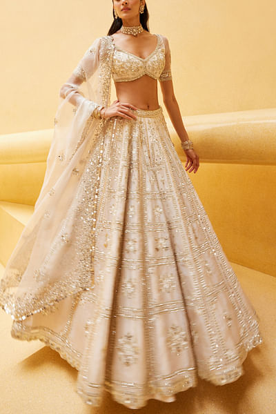 Ivory zardozi embroidered lehenga set
