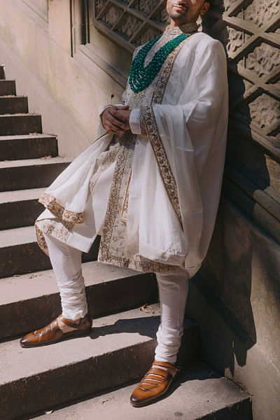 Ivory zari and pitta embroidery sherwani full set