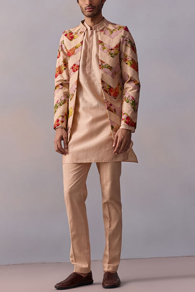 Ivory zig zag printed jacket set