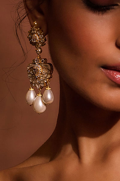 Ivory zircon and pearl jadau drop earrings