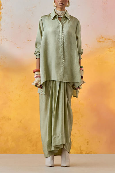 Jade crushed silk shirt