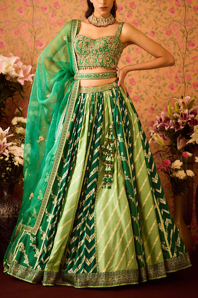 Jasper green brocade lehenga set