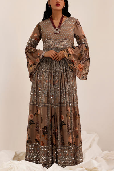 Judge gray floral printed anarkali