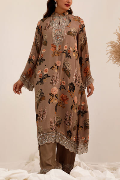 Judge gray floral printed kurta set