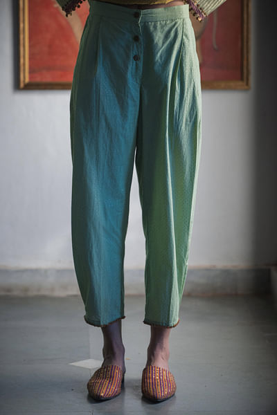 Kasbi green inverted pleat pants