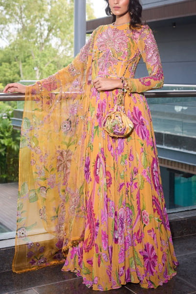 Kesar floral printed anarkali set