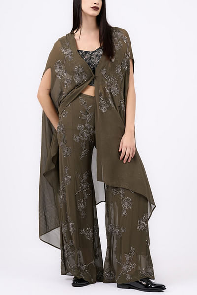 Khaki and silver georgette palazzo