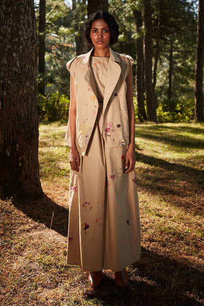 Khaki brown floral print bolero safari jacket