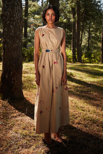 Khaki brown floral printed jumpsuit